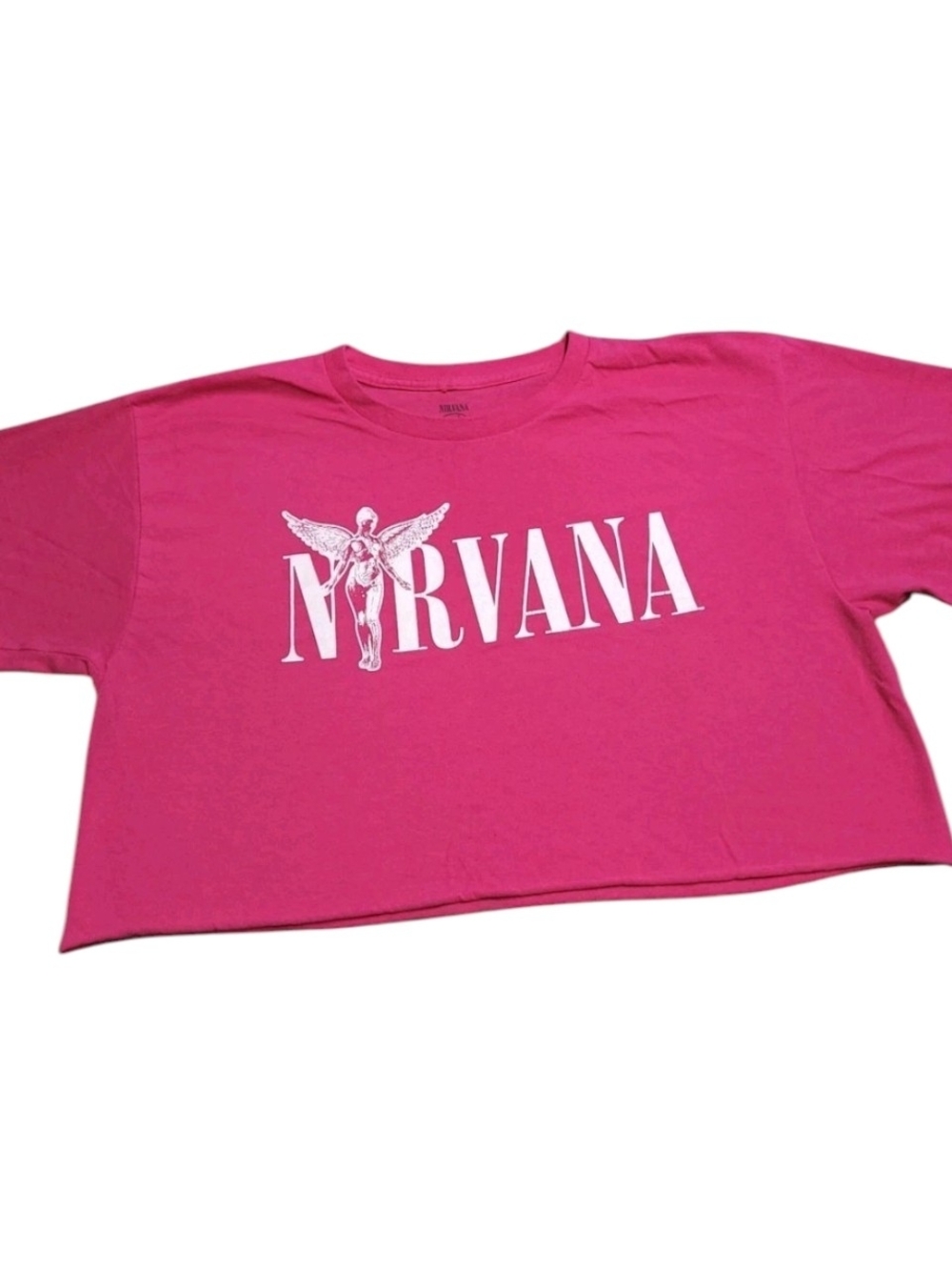 Nirvana In Utero Angel Cropped T‑Shirt Women’s Large Pink White Band Tee Grunge